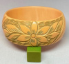BB360  custard bakelite bangle with green overdyed carving